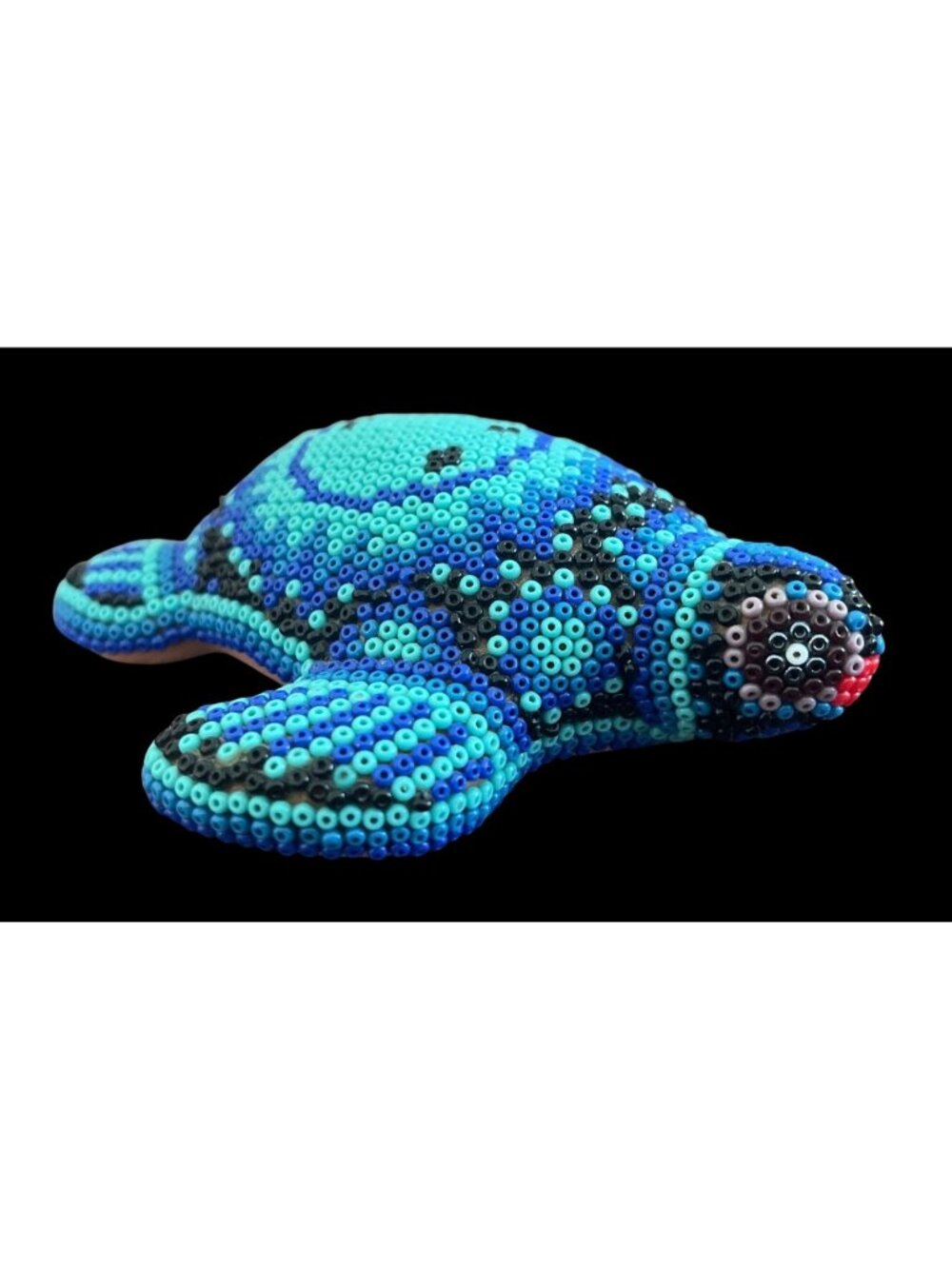 Vtg Beaded Huichol Turtle Figurine On Clay Pottery Mexican Folk Art Handmade